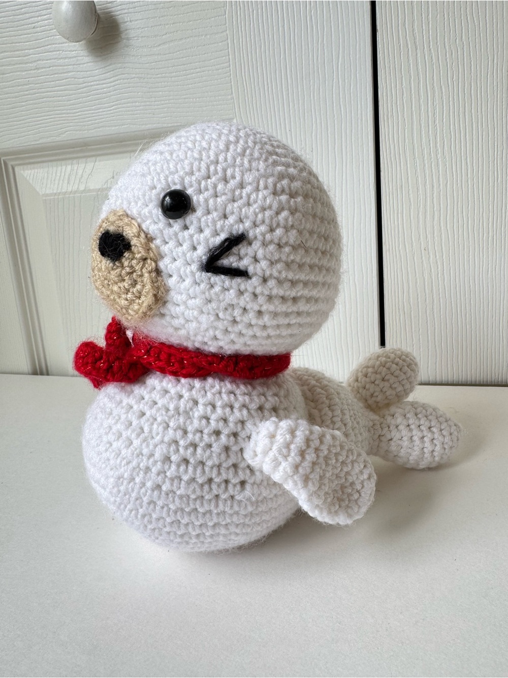 Handmade Crochet White Seal Plush Stuffed Animal Amigurumi Nursery Baby Holiday